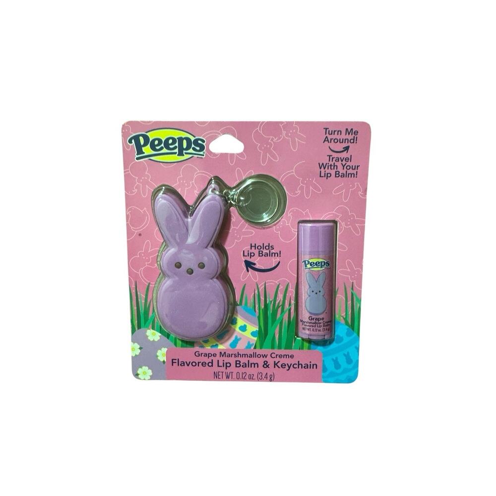 Peeps Keychain and Grape Marshmallow Creme Flavored Lip Balm Set Purple